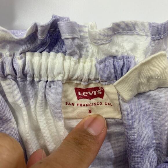 Levis Blouse Womens S Small Amethyst Floral Smocked Cropped Puff Half Sleeve - Picture 4 of 9